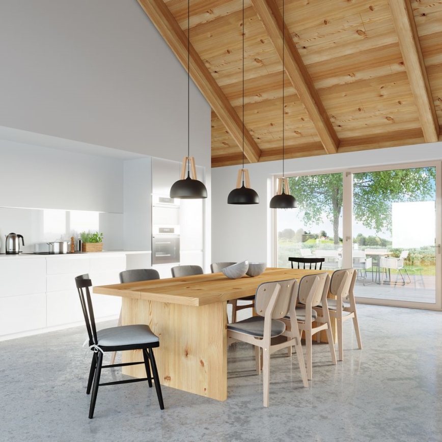 Ljuskrona med textilsladd CASCO 1xE27/60W/230V diameter 30 cm Björk