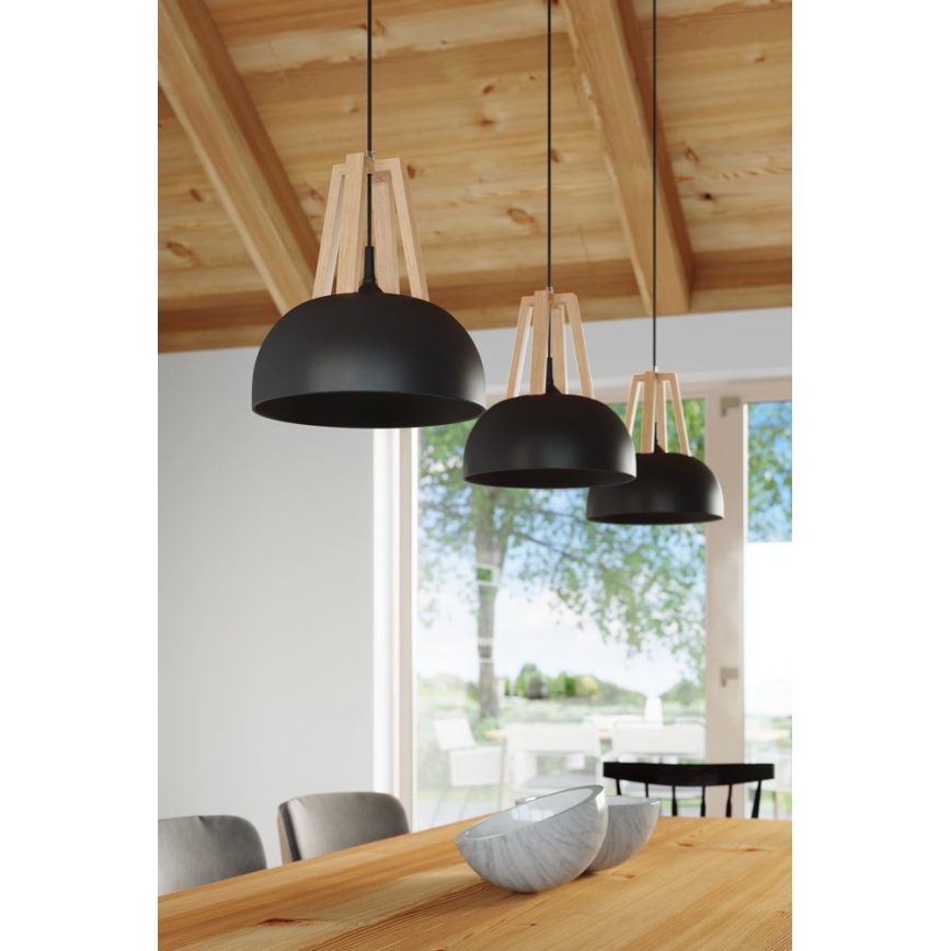 Ljuskrona med textilsladd CASCO 1xE27/60W/230V diameter 30 cm Björk