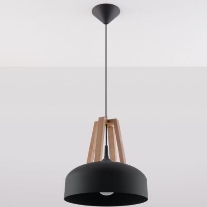 Ljuskrona med textilsladd CASCO 1xE27/60W/230V diameter 30 cm Björk