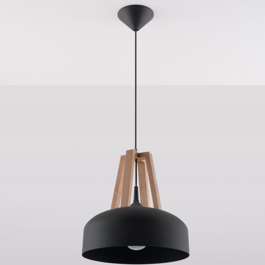 Ljuskrona med textilsladd CASCO 1xE27/60W/230V diameter 30 cm Björk