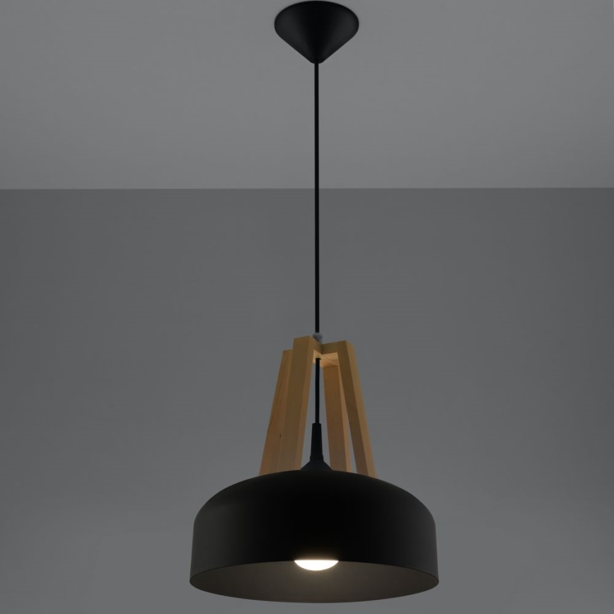 Ljuskrona med textilsladd CASCO 1xE27/60W/230V diameter 30 cm Björk