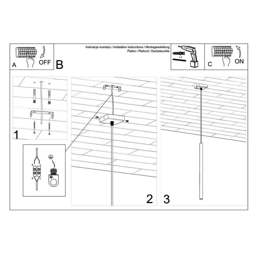 Ljuskrona med textilsladd PASTELO 1xG9/8W/230V svart