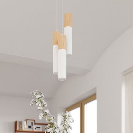 Ljuskrona med textilsladd PABLO 2xGU10/40W/230V vit/bok