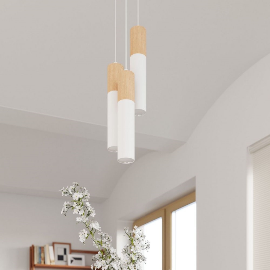 Ljuskrona med textilsladd PABLO 2xGU10/40W/230V vit/bok