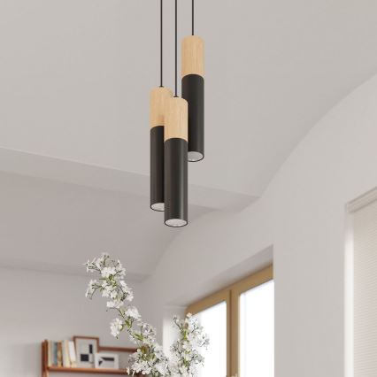 Ljuskrona med textilsladd PABLO 2xGU10/40W/230V svart/bok