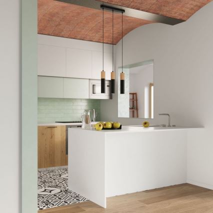 Ljuskrona med textilsladd PABLO 3xGU10/40W/230V svart/bok