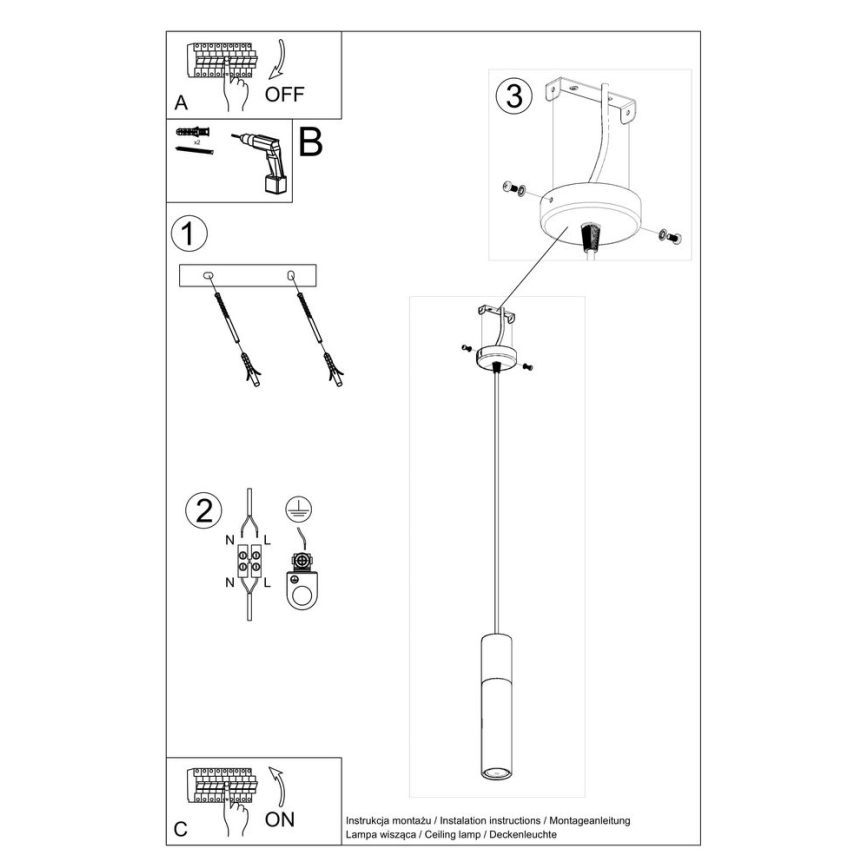 Taklampa på kabel BORGIO 1xGU10/40W/230V betong/metal svart