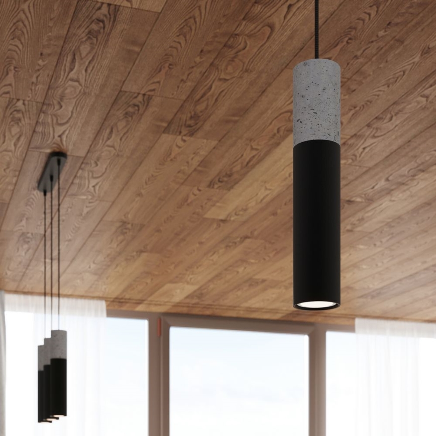 Taklampa på kabel BORGIO 2xGU10/40W/230V betong/metal svart