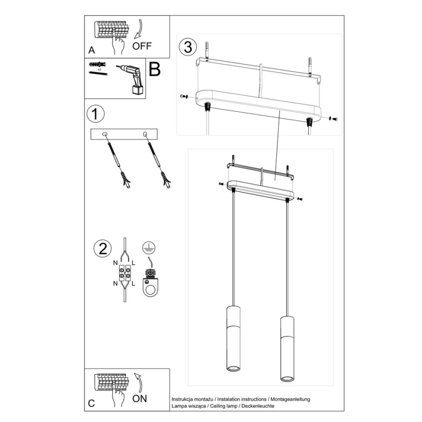 Taklampa på kabel BORGIO 2xGU10/40W/230V betong/metal svart