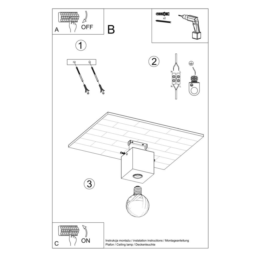 Taklampa ABEL 1xE27/60W/230V bok