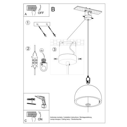Taklampa på kabel PABLITO 1xE27/60W/230V betong