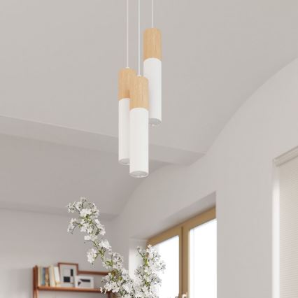 Ljuskrona med textilsladd PABLO 3xGU10/40W/230V vit/bok