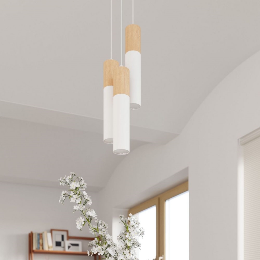Ljuskrona med textilsladd PABLO 3xGU10/40W/230V vit/bok