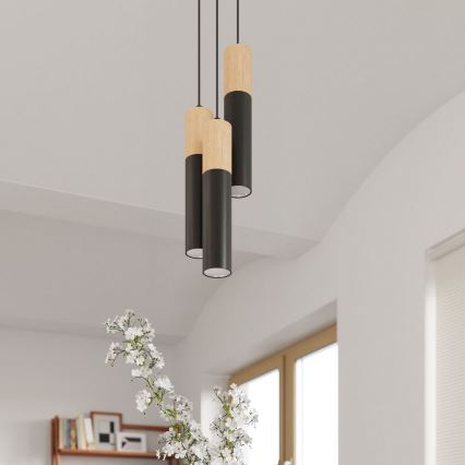 Ljuskrona med textilsladd PABLO 3xGU10/40W/230V svart/bok