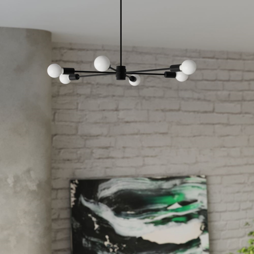 Ljuskrona på stång LANGO 3xE27/60W/230V svart
