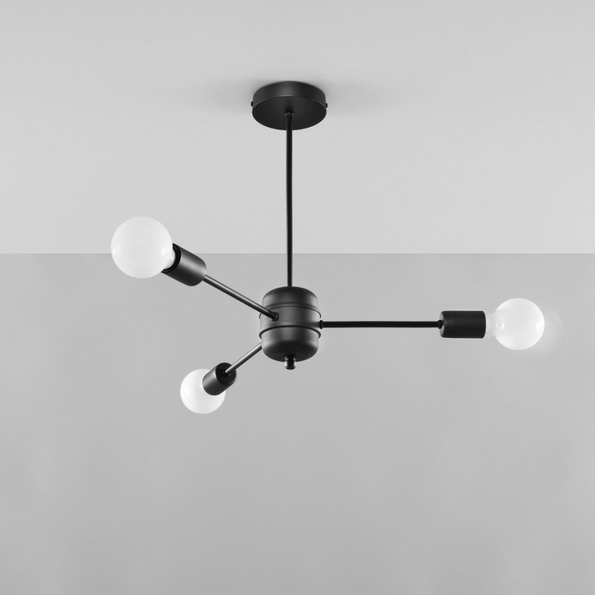 Ljuskrona på stång LANGO 3xE27/60W/230V svart