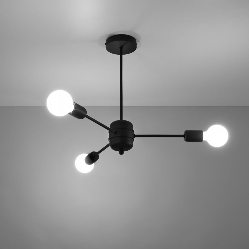 Ljuskrona på stång LANGO 3xE27/60W/230V svart