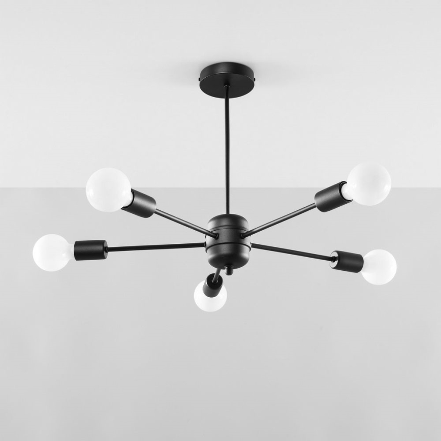Ljuskrona på stång LANGO 5xE27/60W/230V svart