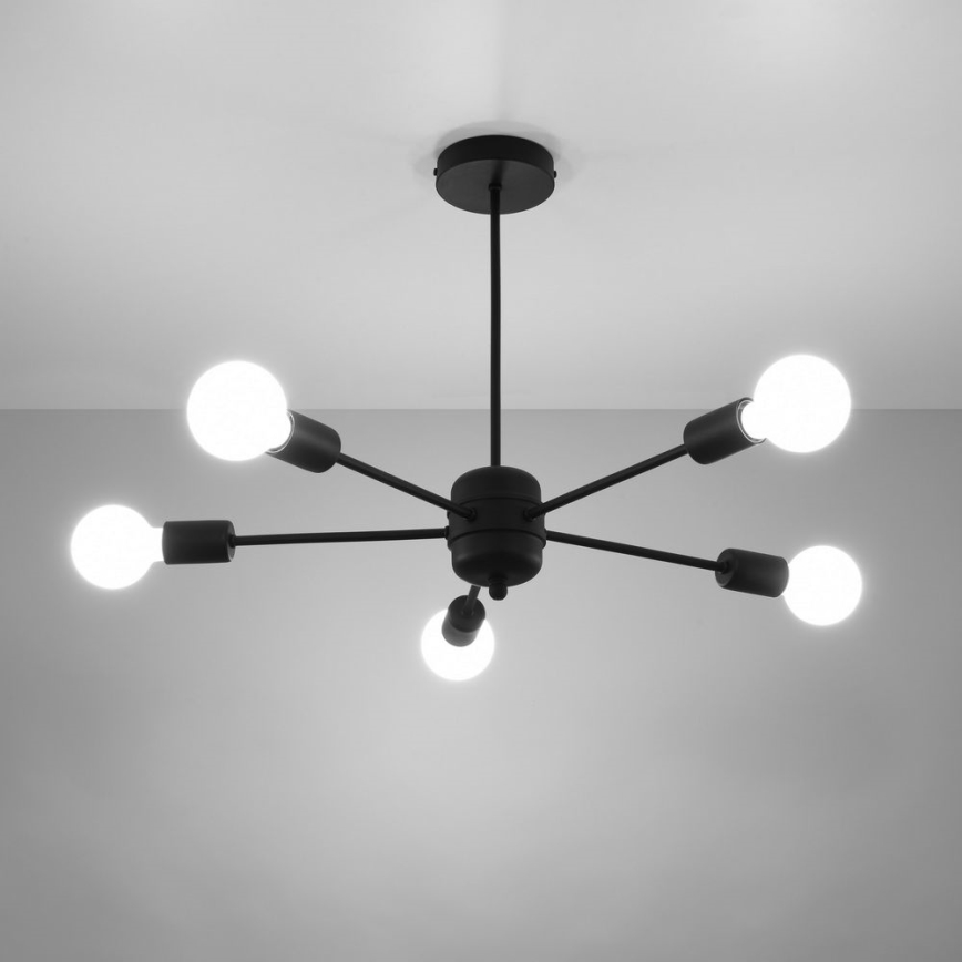 Ljuskrona på stång LANGO 5xE27/60W/230V svart