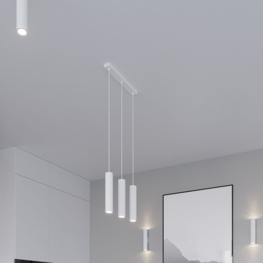 Ljuskrona med textilsladd LAGOS 3xGU10/10W/230V vit