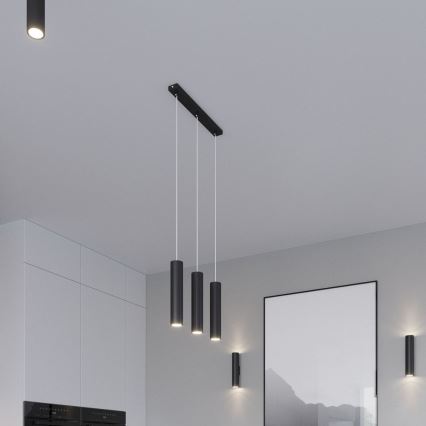 Ljuskrona med textilsladd LAGOS 3xGU10/10W/230V svart