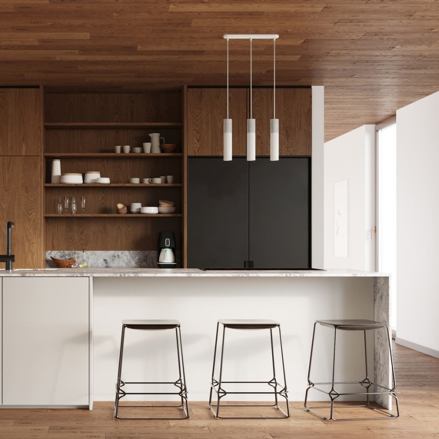 Ljuskrona med upphängningsrem BORGIO 3xGU10/40W/230V betong/metall vit