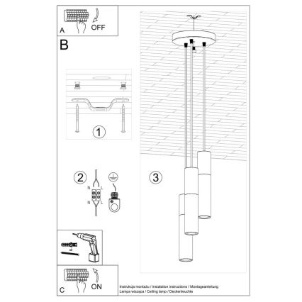 Ljuskrona med upphängningsrem BORGIO 3xGU10/40W/230V betong/metall vit