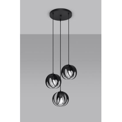 Takkkrona på ett snöre  TULOS 3xE27/60W/230V svart