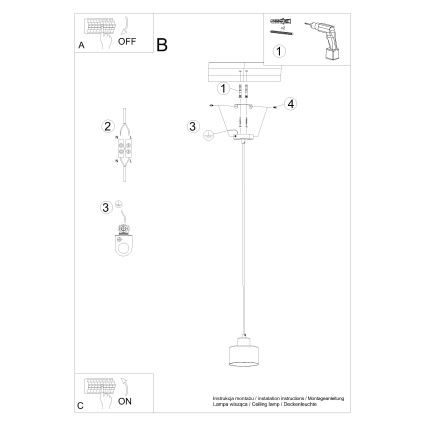 Taklampa på kabel SAVAR 1xE27/60W/230V svart