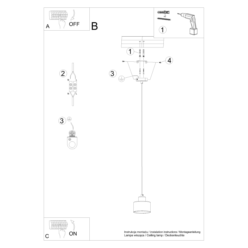 Taklampa på kabel SAVAR 1xE27/60W/230V svart