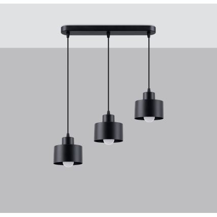 Taklampa på kabel SAVAR 3xE27/60W/230V svart