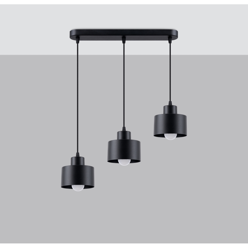 Taklampa på kabel SAVAR 3xE27/60W/230V svart