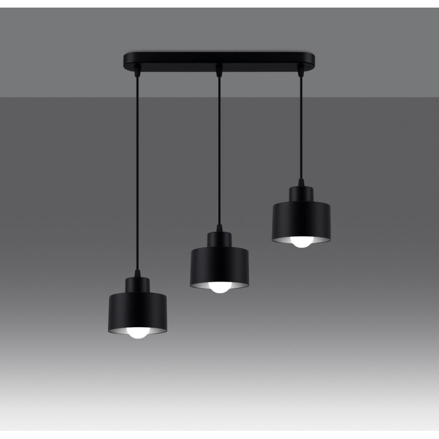 Taklampa på kabel SAVAR 3xE27/60W/230V svart
