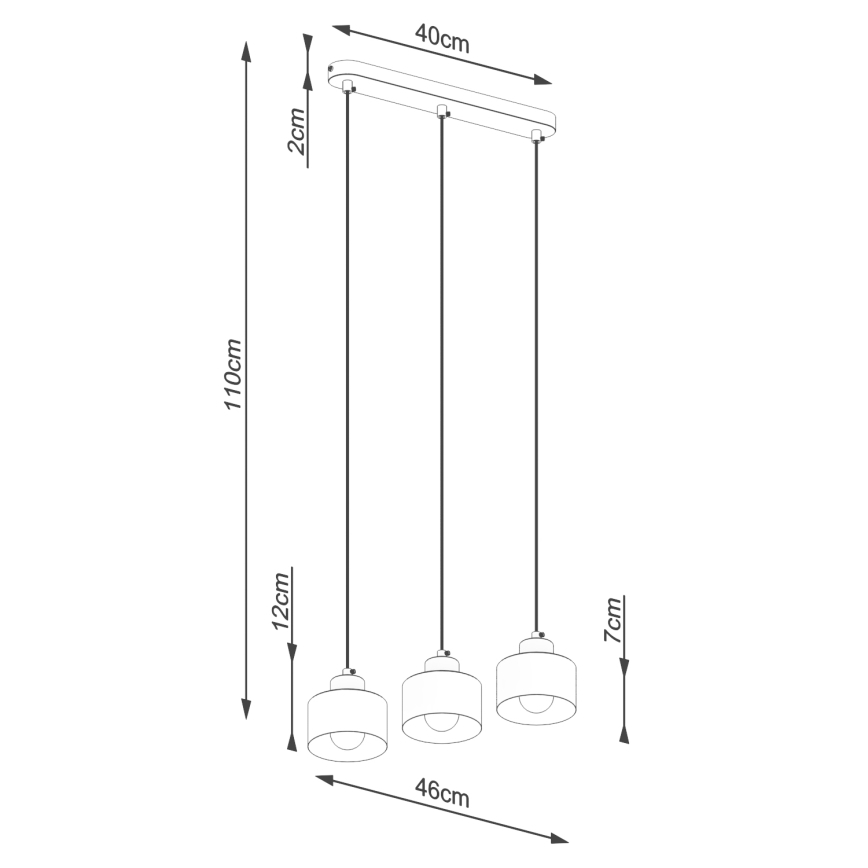 Taklampa på kabel SAVAR 3xE27/60W/230V svart