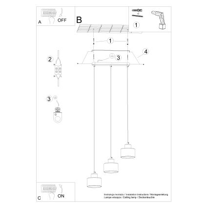 Taklampa på kabel SAVAR 3xE27/60W/230V svart