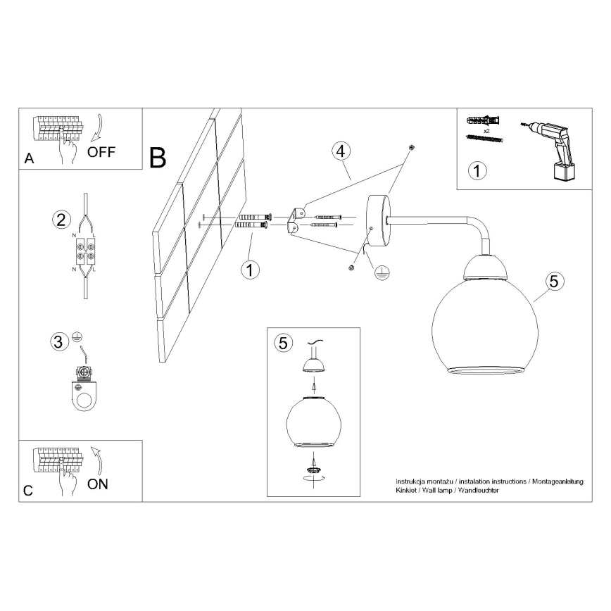 Vägglampa ALINO 1xE27/60W/230V svart