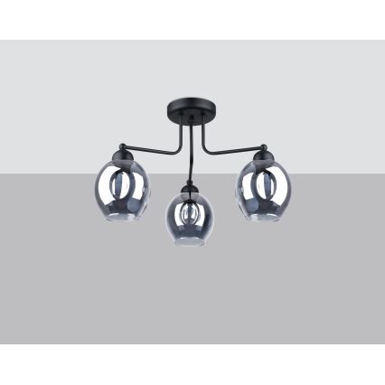 Taklampa på stång FILLAN 3xE27/60W/230V svart