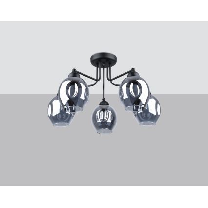 Taklampa på stång FILLAN 5xE27/60W/230V svart