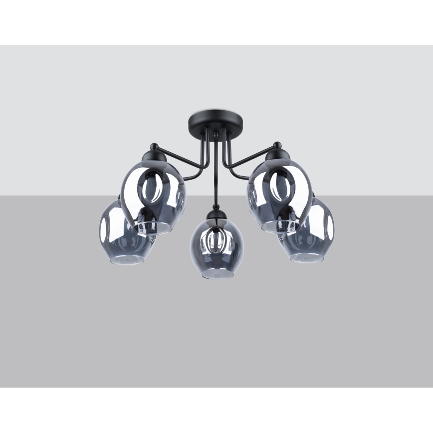 Taklampa på stång FILLAN 5xE27/60W/230V svart