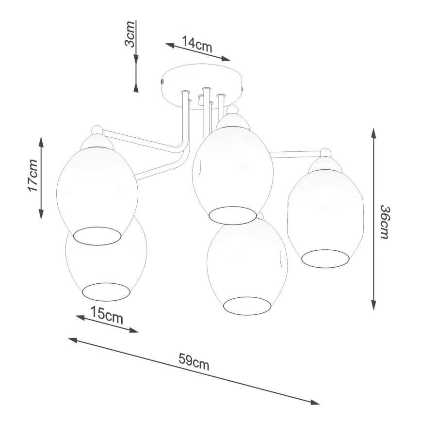 Taklampa på stång FILLAN 5xE27/60W/230V svart