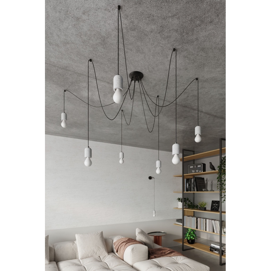 Ljuskrona med textilsladd NESO 5xE27/15W/230V spindel betong
