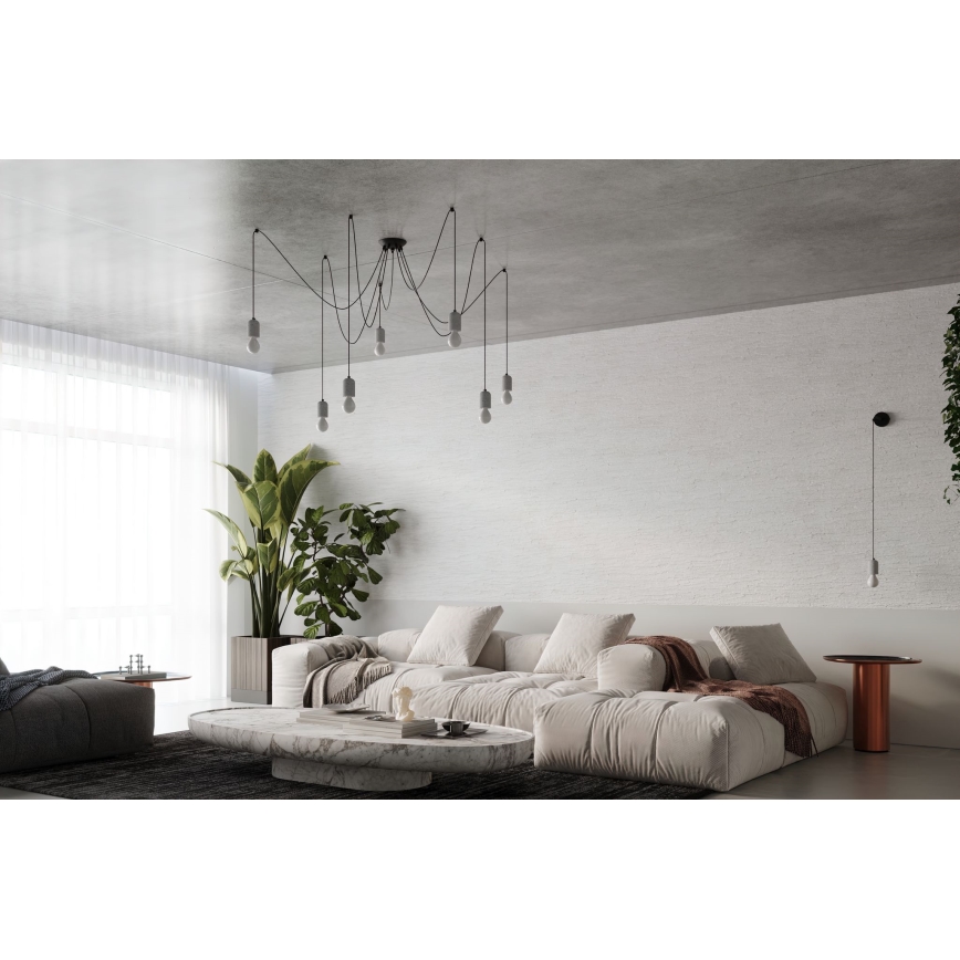 Ljuskrona med textilsladd NESO 7xE27/15W/230V spindel betong
