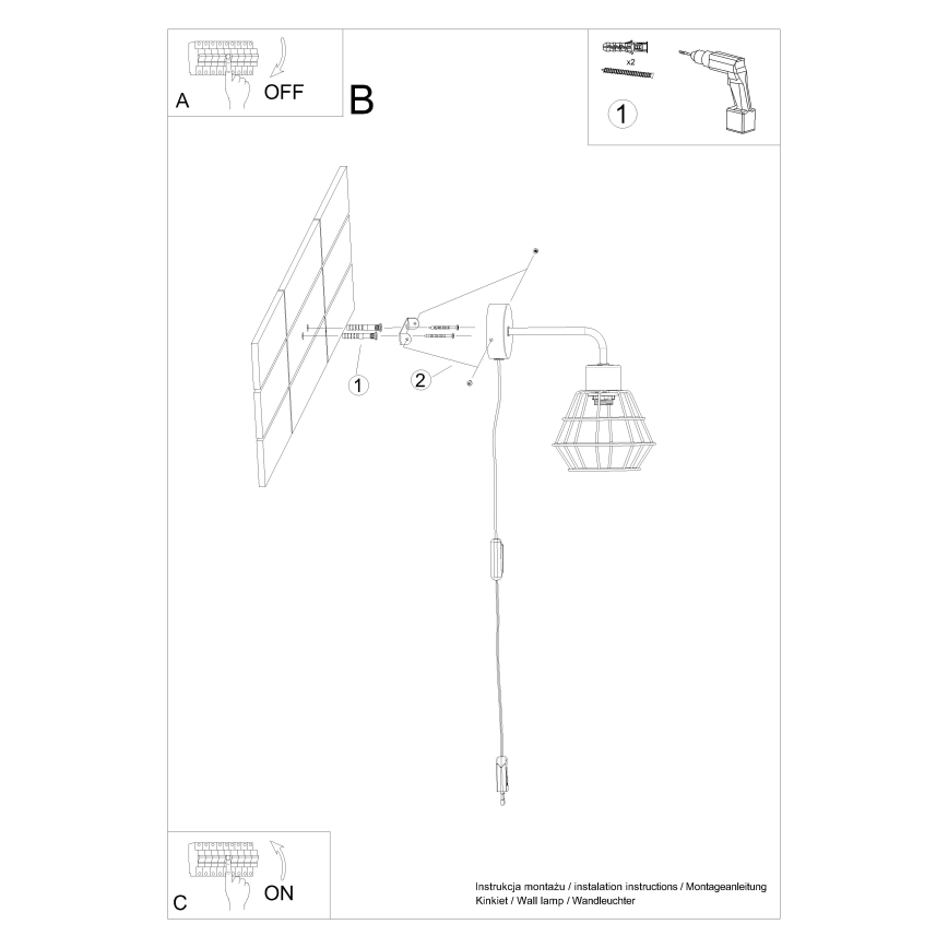 Vägglampa SUBA 1xE27/15W/230V svart