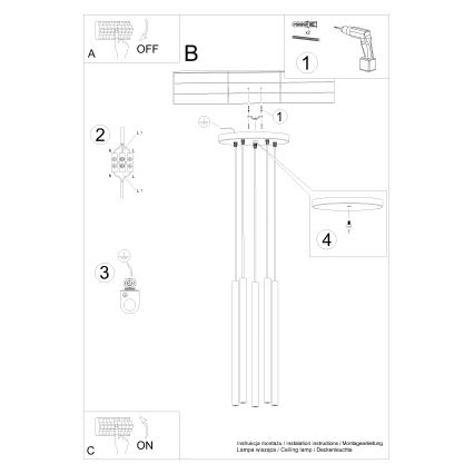 Ljuskrona med textilsladd PASTELO 5xG9/8W/230V svart