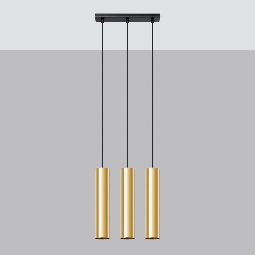 Ljuskrona med textilsladd LAGOS 3xGU10/10W/230V guld