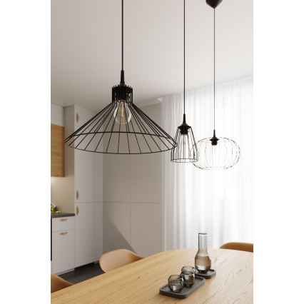 Ljuskrona med textilsladd LEYO 1xE27/15W/230V svart