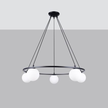 Ljuskrona med textilsladd YOLI 5xG9/8W/230V svart