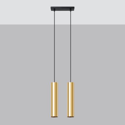 Ljuskrona med textilsladd LAGOS 2xGU10/10W/230V guld