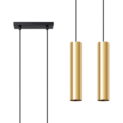 Ljuskrona med textilsladd LAGOS 2xGU10/10W/230V guld