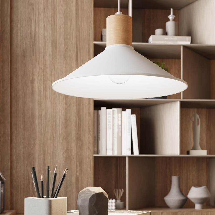 Ljuskrona med textilsladd JAGA 1xE27/15W/230V diameter 30 cm vit